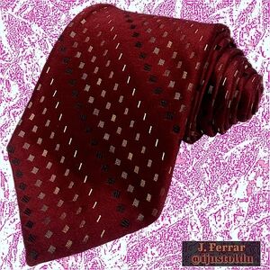 J. Ferrar Vintage Tie 100% Imported Silk Foulard Necktie Red w/Geometric Pattern